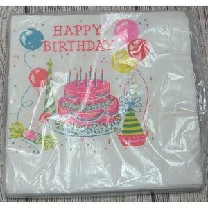 Futura Stylized Designs Happy Birthday Napkins White Red Pink New Old Stock